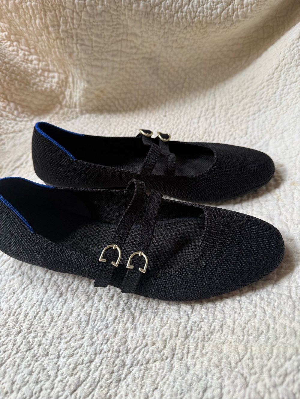 Rothy’s Double Strap Mary Jane Flats Black Gold Hardware Women’s Size 7